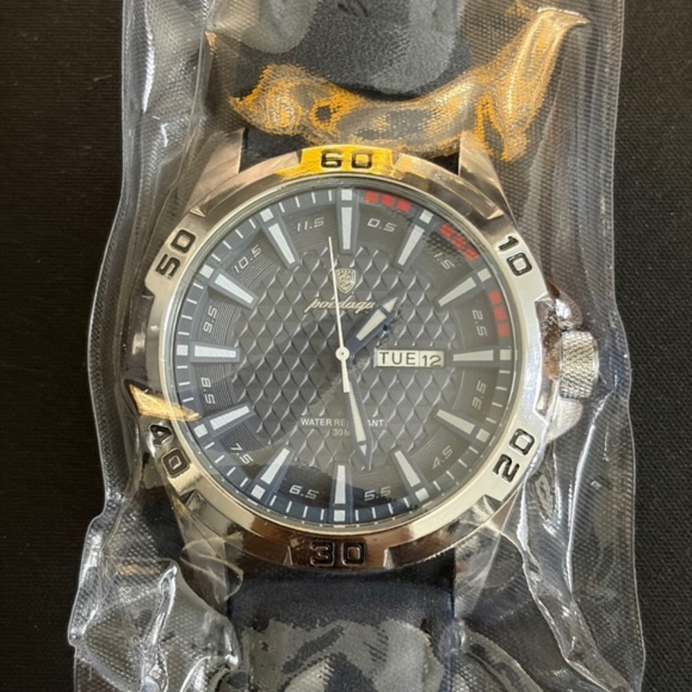 Poedagar Luxury Sport Watch Mens OS Blue Silver Day Date Waterproof‎ Business